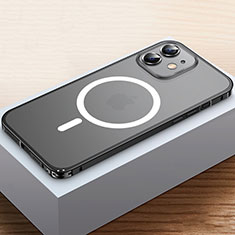 Schutzhülle Luxus Metall Rahmen und Kunststoff Schutzhülle Tasche mit Mag-Safe Magnetic Magnetisch QC2 für Apple iPhone 12 Mini Schwarz