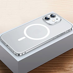 Schutzhülle Luxus Metall Rahmen und Kunststoff Schutzhülle Tasche mit Mag-Safe Magnetic Magnetisch QC2 für Apple iPhone 12 Silber