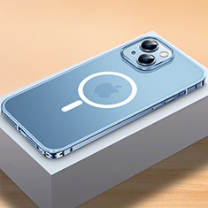 Schutzhülle Luxus Metall Rahmen und Kunststoff Schutzhülle Tasche mit Mag-Safe Magnetic Magnetisch QC2 für Apple iPhone 13 Mini Blau