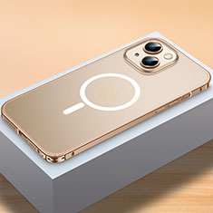 Schutzhülle Luxus Metall Rahmen und Kunststoff Schutzhülle Tasche mit Mag-Safe Magnetic Magnetisch QC2 für Apple iPhone 13 Mini Gold