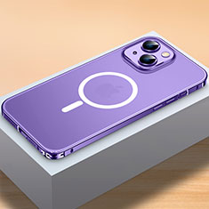 Schutzhülle Luxus Metall Rahmen und Kunststoff Schutzhülle Tasche mit Mag-Safe Magnetic Magnetisch QC2 für Apple iPhone 13 Mini Violett