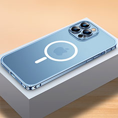 Schutzhülle Luxus Metall Rahmen und Kunststoff Schutzhülle Tasche mit Mag-Safe Magnetic Magnetisch QC2 für Apple iPhone 13 Pro Blau