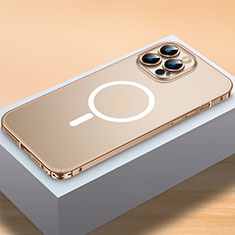 Schutzhülle Luxus Metall Rahmen und Kunststoff Schutzhülle Tasche mit Mag-Safe Magnetic Magnetisch QC2 für Apple iPhone 13 Pro Gold