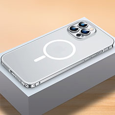 Schutzhülle Luxus Metall Rahmen und Kunststoff Schutzhülle Tasche mit Mag-Safe Magnetic Magnetisch QC2 für Apple iPhone 13 Pro Silber