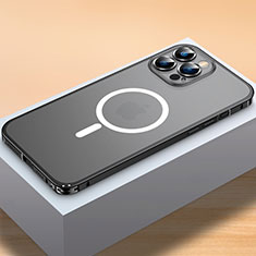 Schutzhülle Luxus Metall Rahmen und Kunststoff Schutzhülle Tasche mit Mag-Safe Magnetic Magnetisch QC2 für Apple iPhone 14 Pro Max Schwarz