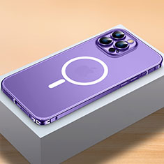 Schutzhülle Luxus Metall Rahmen und Kunststoff Schutzhülle Tasche mit Mag-Safe Magnetic Magnetisch QC2 für Apple iPhone 14 Pro Max Violett
