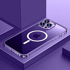 Schutzhülle Luxus Metall Rahmen und Kunststoff Schutzhülle Tasche mit Mag-Safe Magnetic Magnetisch QC3 für Apple iPhone 12 Pro Max Violett