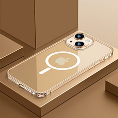 Schutzhülle Luxus Metall Rahmen und Kunststoff Schutzhülle Tasche mit Mag-Safe Magnetic Magnetisch QC3 für Apple iPhone 13 Mini Gold