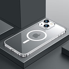 Schutzhülle Luxus Metall Rahmen und Kunststoff Schutzhülle Tasche mit Mag-Safe Magnetic Magnetisch QC3 für Apple iPhone 13 Mini Silber