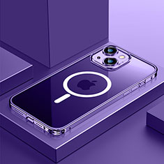 Schutzhülle Luxus Metall Rahmen und Kunststoff Schutzhülle Tasche mit Mag-Safe Magnetic Magnetisch QC3 für Apple iPhone 13 Mini Violett