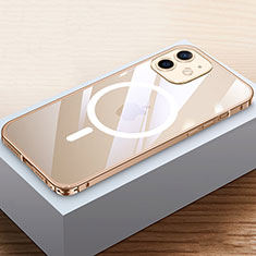 Schutzhülle Luxus Metall Rahmen und Kunststoff Schutzhülle Tasche mit Mag-Safe Magnetic Magnetisch QC4 für Apple iPhone 12 Gold