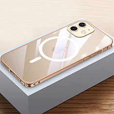 Schutzhülle Luxus Metall Rahmen und Kunststoff Schutzhülle Tasche mit Mag-Safe Magnetic Magnetisch QC4 für Apple iPhone 12 Mini Gold