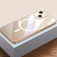Schutzhülle Luxus Metall Rahmen und Kunststoff Schutzhülle Tasche mit Mag-Safe Magnetic Magnetisch QC4 für Apple iPhone 13 Mini Gold