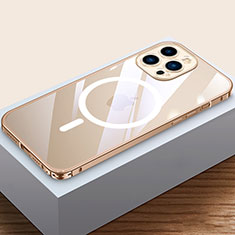 Schutzhülle Luxus Metall Rahmen und Kunststoff Schutzhülle Tasche mit Mag-Safe Magnetic Magnetisch QC4 für Apple iPhone 13 Pro Gold