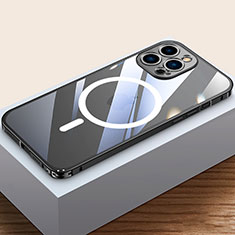 Schutzhülle Luxus Metall Rahmen und Kunststoff Schutzhülle Tasche mit Mag-Safe Magnetic Magnetisch QC4 für Apple iPhone 13 Pro Schwarz