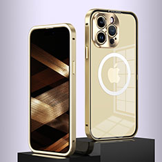 Schutzhülle Luxus Metall Rahmen und Kunststoff Schutzhülle Tasche mit Mag-Safe Magnetic Magnetisch QC5 für Apple iPhone 13 Pro Gold