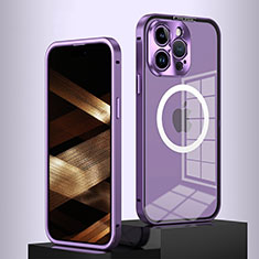 Schutzhülle Luxus Metall Rahmen und Kunststoff Schutzhülle Tasche mit Mag-Safe Magnetic Magnetisch QC5 für Apple iPhone 14 Pro Max Violett