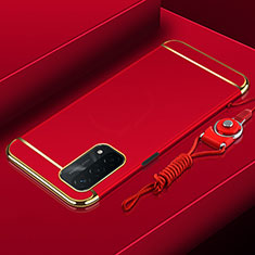 Schutzhülle Luxus Metall Rahmen und Kunststoff Schutzhülle Tasche P01 für Oppo A54 5G Rot