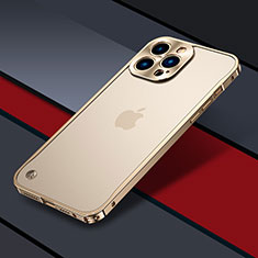 Schutzhülle Luxus Metall Rahmen und Kunststoff Schutzhülle Tasche QC1 für Apple iPhone 13 Pro Gold