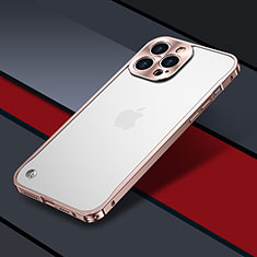 Schutzhülle Luxus Metall Rahmen und Kunststoff Schutzhülle Tasche QC1 für Apple iPhone 14 Pro Rosegold