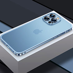 Schutzhülle Luxus Metall Rahmen und Kunststoff Schutzhülle Tasche QC3 für Apple iPhone 13 Pro Max Blau