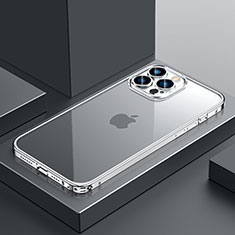 Schutzhülle Luxus Metall Rahmen und Kunststoff Schutzhülle Tasche QC4 für Apple iPhone 13 Pro Silber