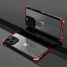 Schutzhülle Luxus Metall Rahmen und Kunststoff Schutzhülle Tasche SQ1 für Apple iPhone 13 Pro Max Rot