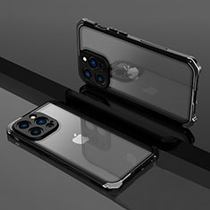 Schutzhülle Luxus Metall Rahmen und Kunststoff Schutzhülle Tasche SQ1 für Apple iPhone 13 Pro Schwarz
