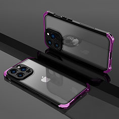 Schutzhülle Luxus Metall Rahmen und Kunststoff Schutzhülle Tasche SQ1 für Apple iPhone 13 Pro Violett
