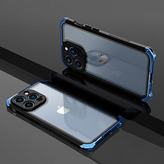 Schutzhülle Luxus Metall Rahmen und Kunststoff Schutzhülle Tasche SQ1 für Apple iPhone 15 Pro Blau