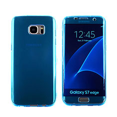 Silikon Hülle Flip Schutzhülle Durchsichtig Transparent Tasche für Samsung Galaxy S7 Edge G935F Blau