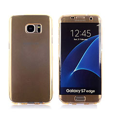 Silikon Hülle Flip Schutzhülle Durchsichtig Transparent Tasche für Samsung Galaxy S7 Edge G935F Gold