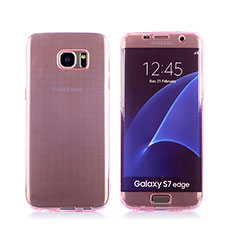 Silikon Hülle Flip Schutzhülle Durchsichtig Transparent Tasche für Samsung Galaxy S7 Edge G935F Rosa