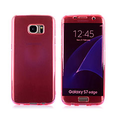 Silikon Hülle Flip Schutzhülle Durchsichtig Transparent Tasche für Samsung Galaxy S7 Edge G935F Rot