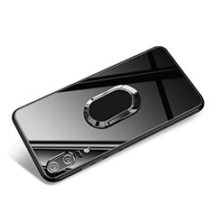 Silikon Hülle Gummi Schutzhülle Spiegel mit Fingerring Ständer für Huawei P20 Schwarz