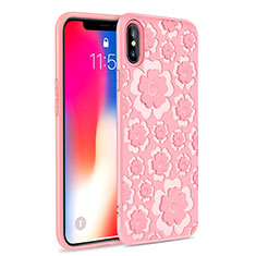 Silikon Hülle Handyhülle Gummi Schutzhülle 3D Blumen für Apple iPhone Xs Max Rosa