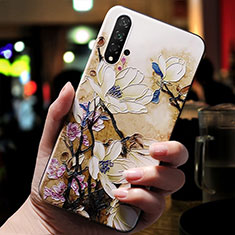 Silikon Hülle Handyhülle Gummi Schutzhülle Blumen für Huawei Honor 20 Braun