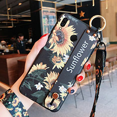 Silikon Hülle Handyhülle Gummi Schutzhülle Blumen für Huawei Honor 8X Schwarz