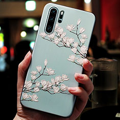 Silikon Hülle Handyhülle Gummi Schutzhülle Blumen für Huawei P30 Pro New Edition Cyan