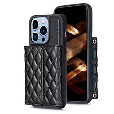 Silikon Hülle Handyhülle Gummi Schutzhülle Flexible Leder Tasche BF3 für Apple iPhone 14 Pro Schwarz