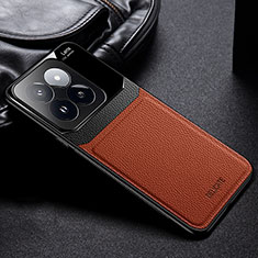 Silikon Hülle Handyhülle Gummi Schutzhülle Flexible Leder Tasche FL1 für Xiaomi Mi 14 5G Braun