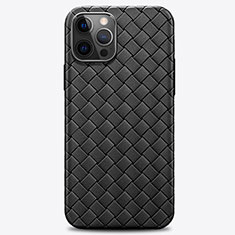 Silikon Hülle Handyhülle Gummi Schutzhülle Flexible Leder Tasche H01 für Apple iPhone 12 Pro Max Schwarz