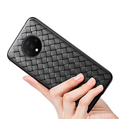 Silikon Hülle Handyhülle Gummi Schutzhülle Flexible Leder Tasche H01 für OnePlus 7T Schwarz