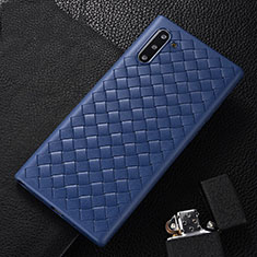 Silikon Hülle Handyhülle Gummi Schutzhülle Flexible Leder Tasche H01 für Samsung Galaxy Note 10 Blau