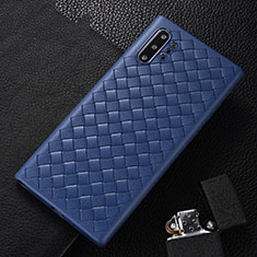 Silikon Hülle Handyhülle Gummi Schutzhülle Flexible Leder Tasche H01 für Samsung Galaxy Note 10 Plus 5G Blau