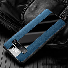 Silikon Hülle Handyhülle Gummi Schutzhülle Flexible Leder Tasche H01 für Samsung Galaxy S10 Blau
