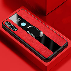 Silikon Hülle Handyhülle Gummi Schutzhülle Flexible Leder Tasche mit Magnetisch Fingerring Ständer für Huawei Enjoy 10 Plus Rot