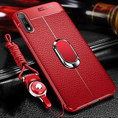 Silikon Hülle Handyhülle Gummi Schutzhülle Flexible Leder Tasche mit Magnetisch Fingerring Ständer für Huawei Enjoy 10 Rot