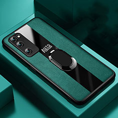 Silikon Hülle Handyhülle Gummi Schutzhülle Flexible Leder Tasche mit Magnetisch Fingerring Ständer für Huawei Honor 30 Lite 5G Grün