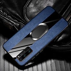 Silikon Hülle Handyhülle Gummi Schutzhülle Flexible Leder Tasche mit Magnetisch Fingerring Ständer für Huawei Honor 30 Pro Blau